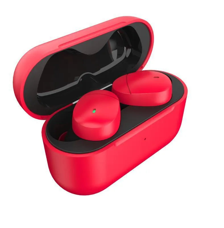 Flame red Qualcomm TWS 3040 Bluetooth wireless stereo earphones with charging cable