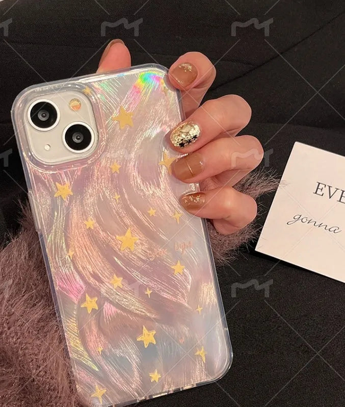 Ins laser gradient star full package hard acrylic phone case for iPhone 11 12 12 Pro with Blue Tulip Flowers design