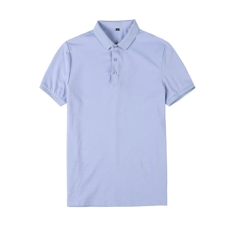Korean tight fit solid colour polo shirt with lapels and short sleeves in cotton blend fabric