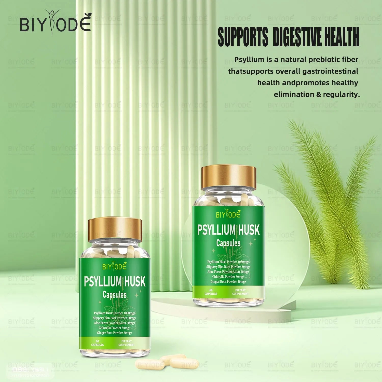 Bottle of psyllium husk powder capsules 60ct natural fibre supplement for digestion