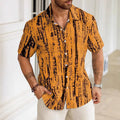 Men's short sleeve striped shirt with 3D printed pattern in lightweight polyester fabric