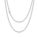 925 sterling silver tennis chain necklace with 4mm cubic zirconia stones and white gold plating on white background