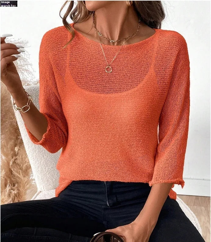 Women's thin knitted off-shoulder overall with 3D pattern in milky white