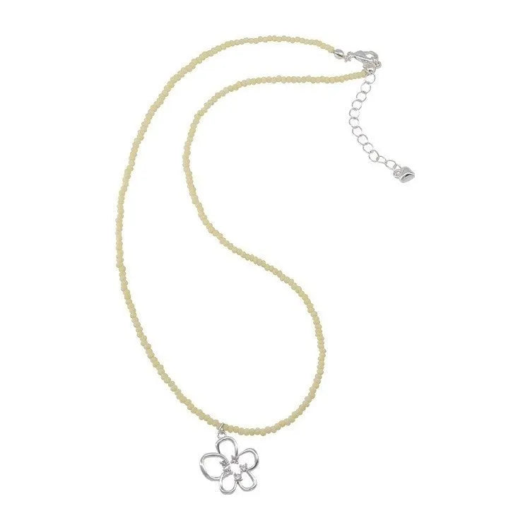 Women's electroplated copper hollow flower pendant necklace with colourful beaded accents and U-shaped design