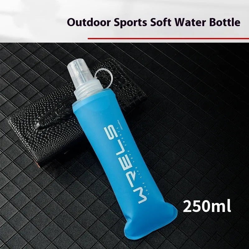 Large capacity soft plastic folding sports water bottle 250ml in black with white lid