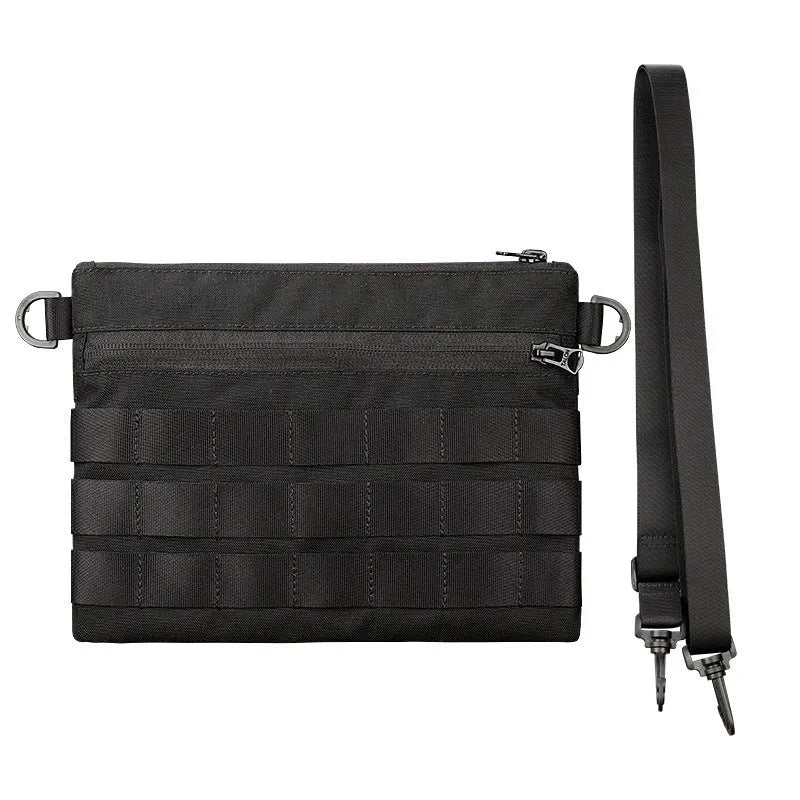 Black Oxford cloth military style outdoor carry bag measuring 18 by 3.5 centimetres