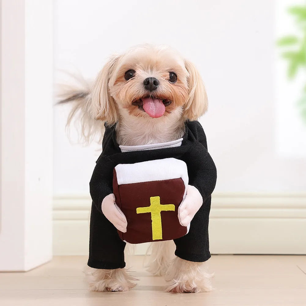 Cat wearing a nun cloak polyester pet costume in 099# nun colour, Halloween decoration
