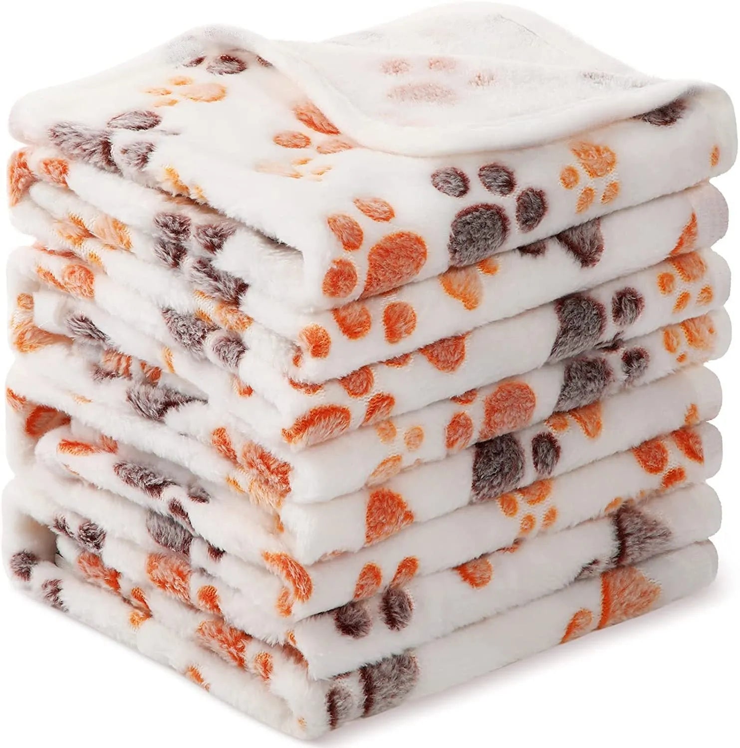 Coral fleece pet blanket with dog paw print design in multiple size options