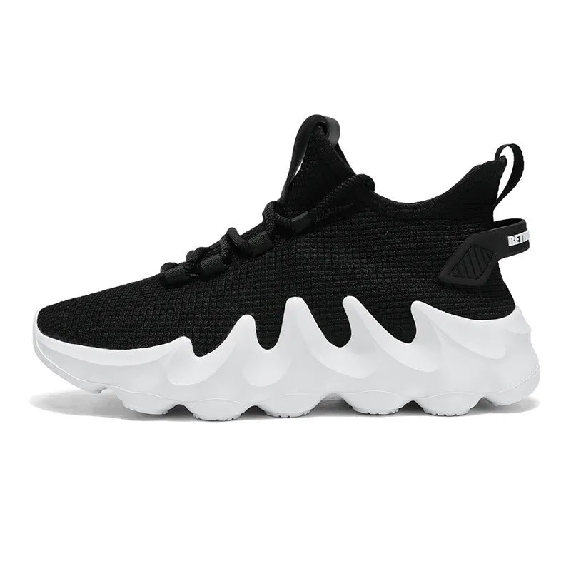 Men's casual lightweight breathable sock-like shoes low top round toe lace up in black white gray solid colour trainers size 39-48