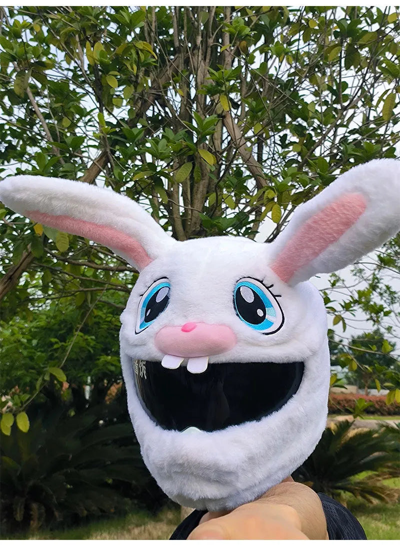 White decorative rabbit head helmet cover for electric motorcycles with long ears