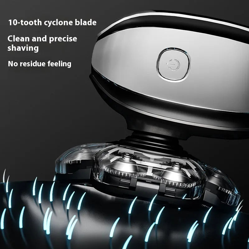 Black rechargeable 6-in-1 hair clipper and grooming kit with multiple attachments laid out.