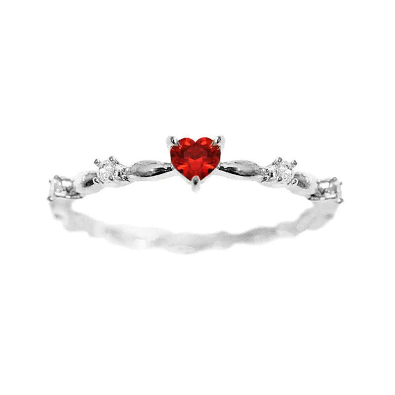 Personalised zircon peach heart ring in gold or silver electroplated copper with engraving option