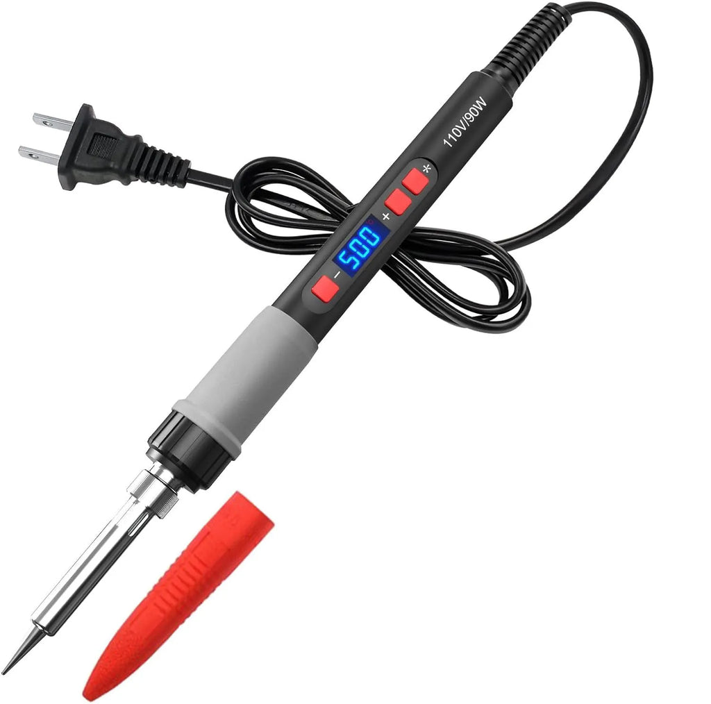Grey 90W electric soldering iron with ceramic heating core and adjustable temperature control