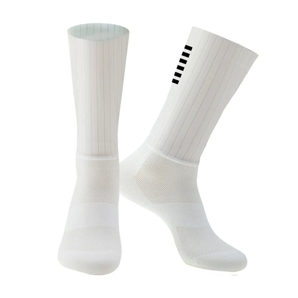 A pair of breathable athletic sports socks for cycling and running, available in six colours.