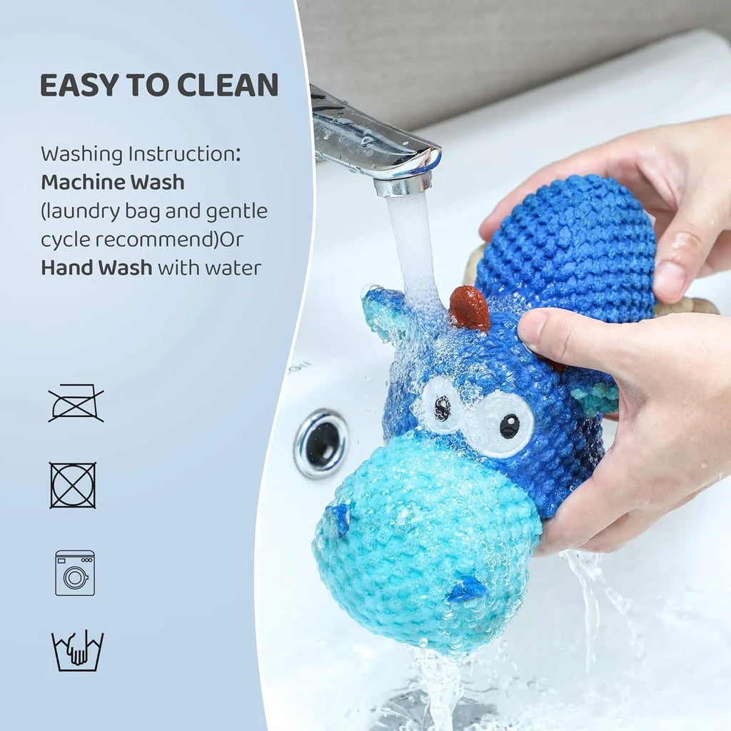 Blue plush dog toy with reinforced seams for aggressive chewers, designed for large breeds like Labrador Retrievers