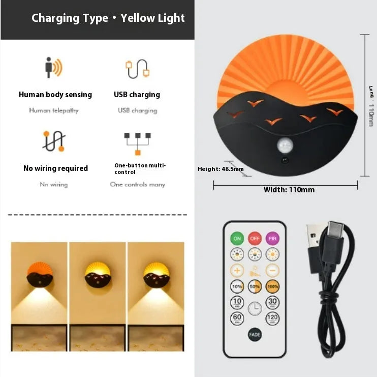 Remote control small night lamp wireless spotlight rechargeable battery LED Sea Sunrise 110 x 48.5mm