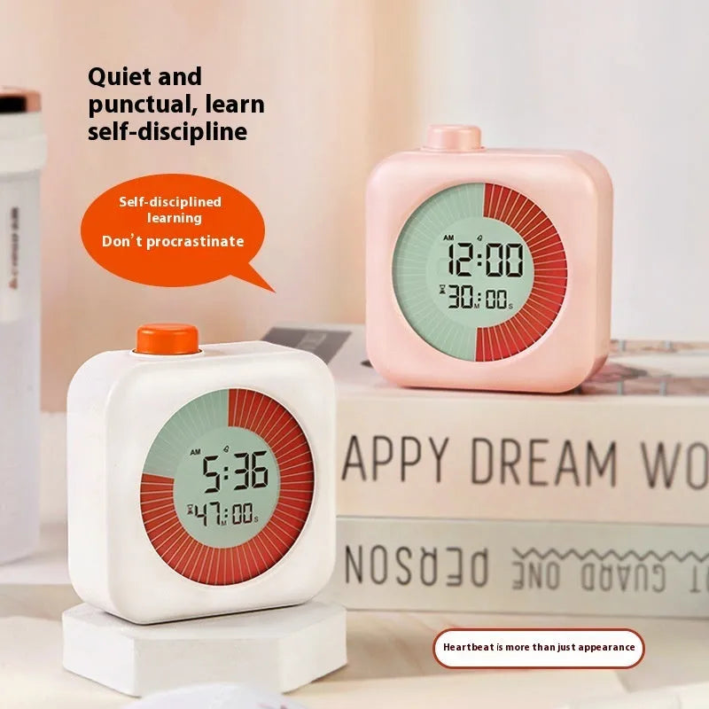 White plastic 60-minute visual timer with clear dial on desk for student study