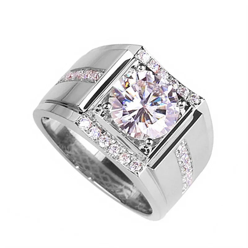 Men's geometric diamond zircon ring with adjustable open mouth in rose gold finish.