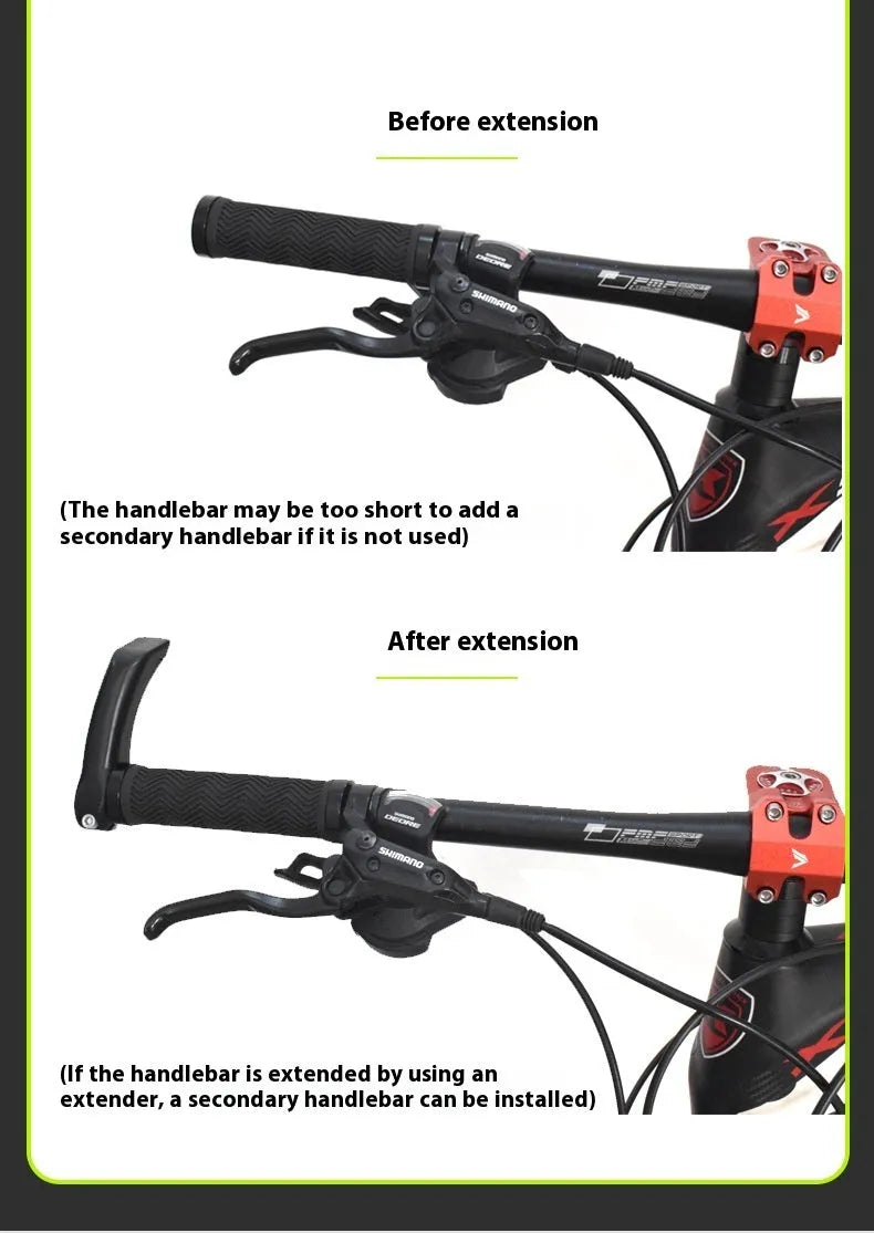 Aluminium alloy folding bicycle handlebar extensions showing adjustable width range