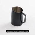 Coffee latte art cup in stainless steel with round spout, 650ml, matte gray finish