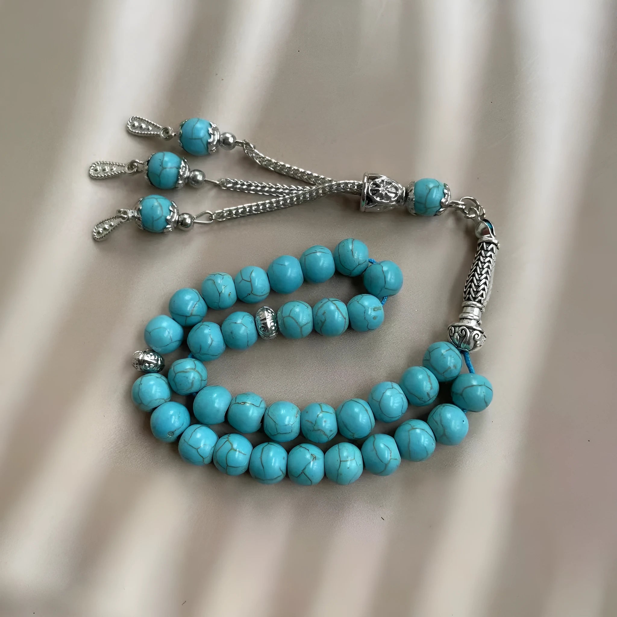 Sky blue Muslim prayer bracelet with 8mm stone beads for daily worship counting