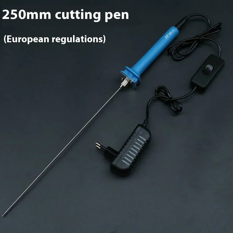 Blue plastic-handled electric heating cutter pen with a metal thermocutting blade.