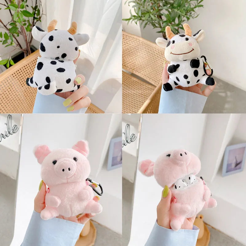 Pink pig cartoon plush PC back cover case for Apple AirPods 1 2 earphone charging case