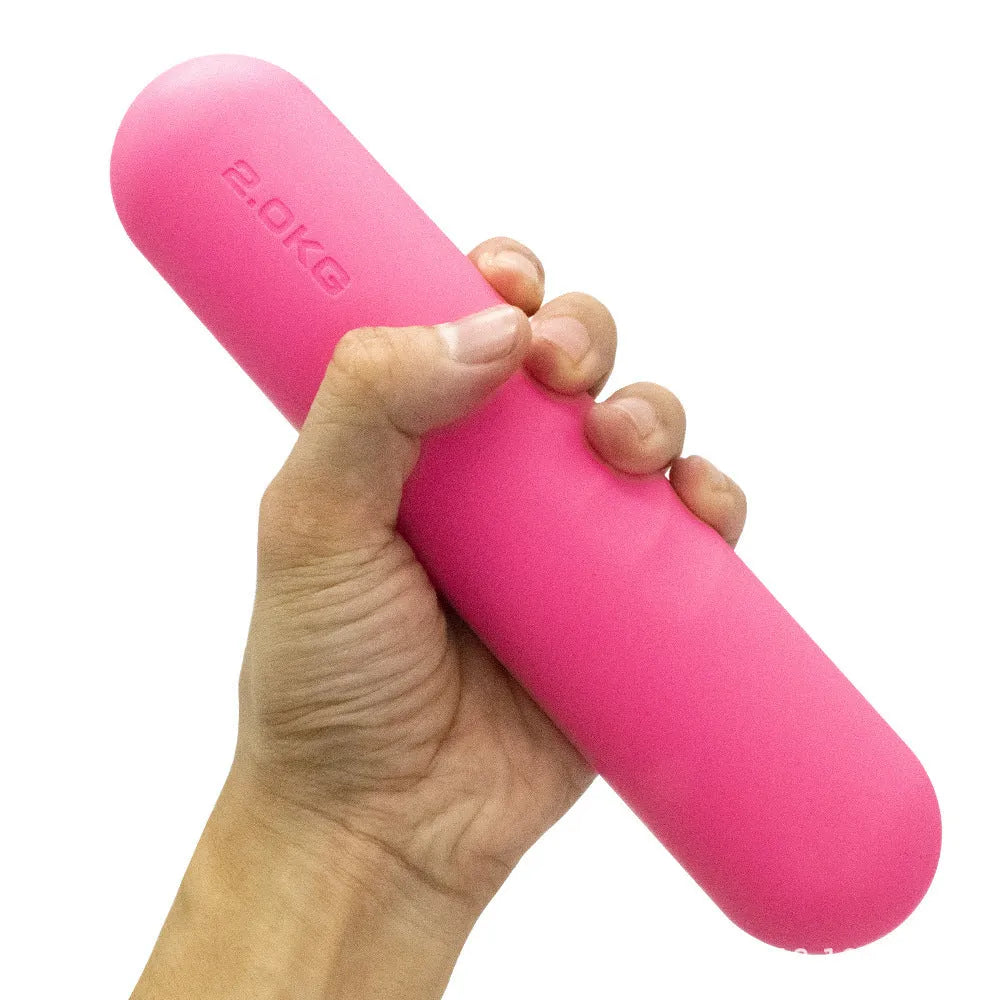 Silicone-edged non-slip hand-drawn dumbbell stick in various colours and weights for fitness training.