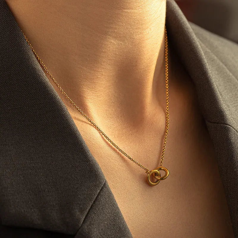 Retro stainless steel necklace with mixed gem inlaid pendant and electroplating finish in five colour options