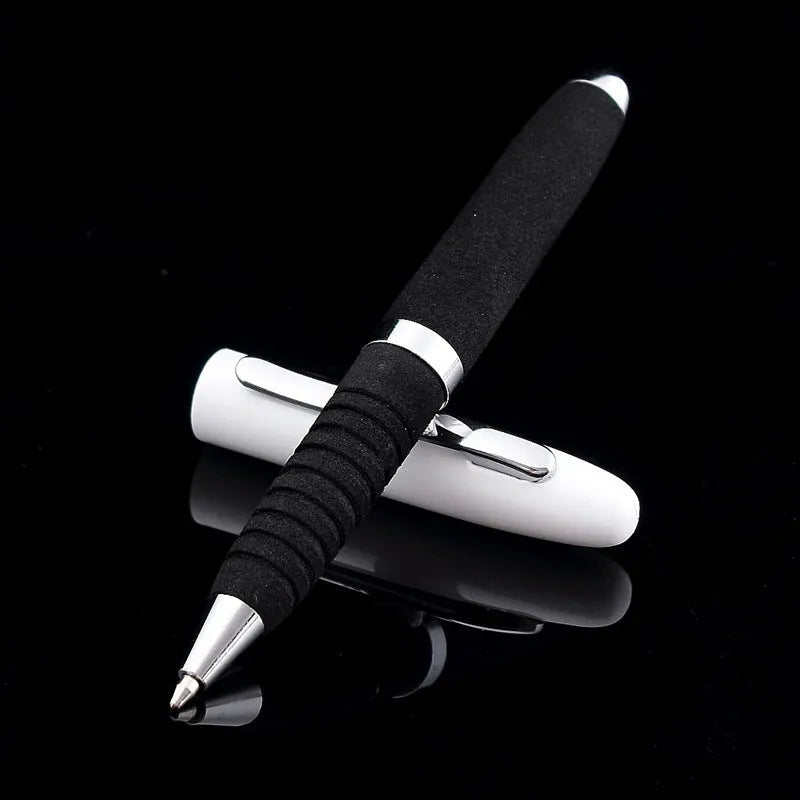 Metal ballpoint pen with EVA cap showing 1.0mm tip and compact 112mm length