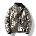 Plus-size shiny thick cotton coat in solid colour with side seam pockets