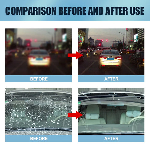 Blue car glass oil film remover and soft sponge brush for windshield cleaning