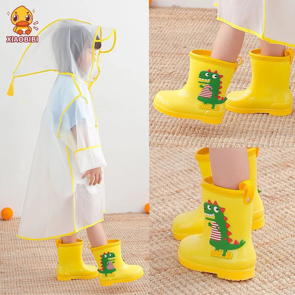 Children's dinosaur rain boots in pink, yellow, or blue with non-slip sole and low tube, inner length 14cm to 20cm