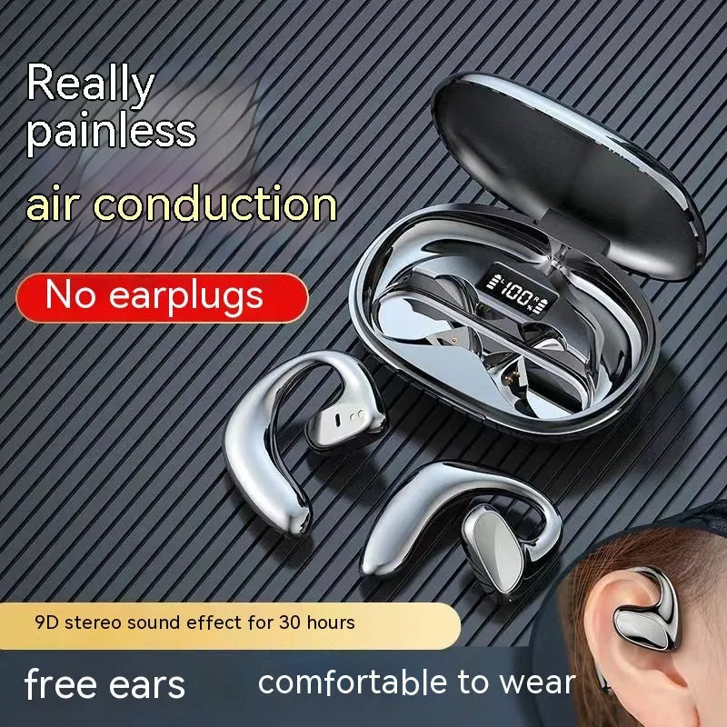 Wireless Bluetooth non-in-ear ear-mounted headset with digital display, available in black, blue, white, and skin colour
