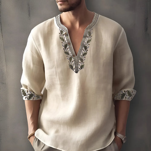 British-style bamboo hemp short sleeve shirt with 3D thermal transfer striped pattern