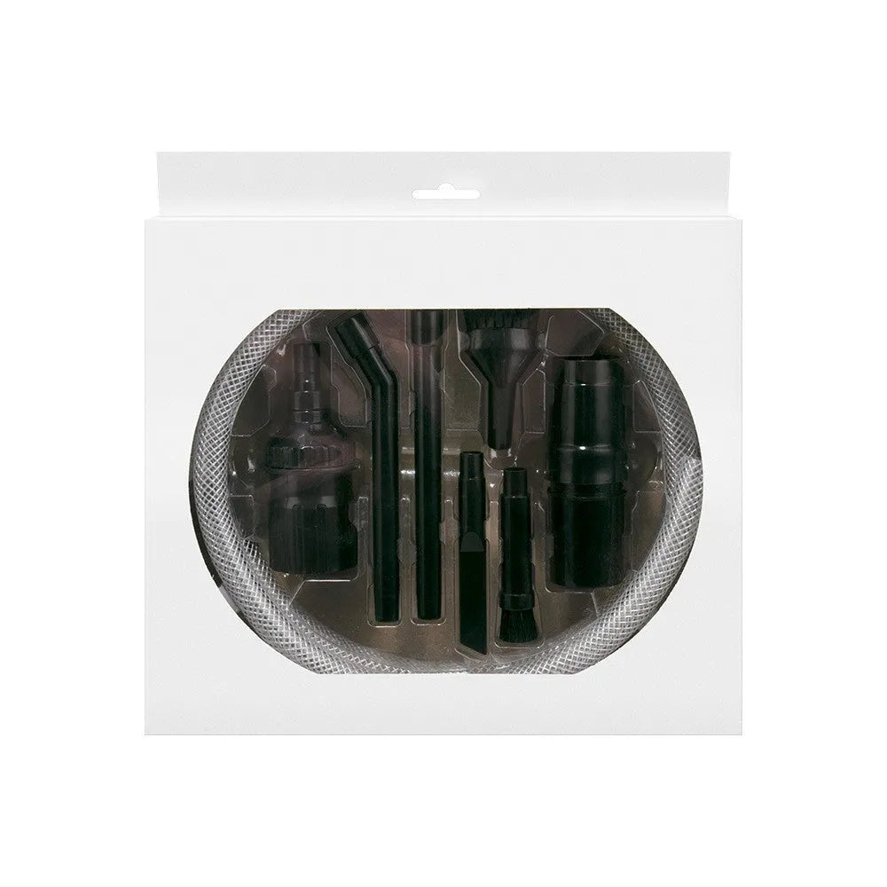 Eight-piece vacuum cleaner attachment set for auxiliary dust collection in small spaces