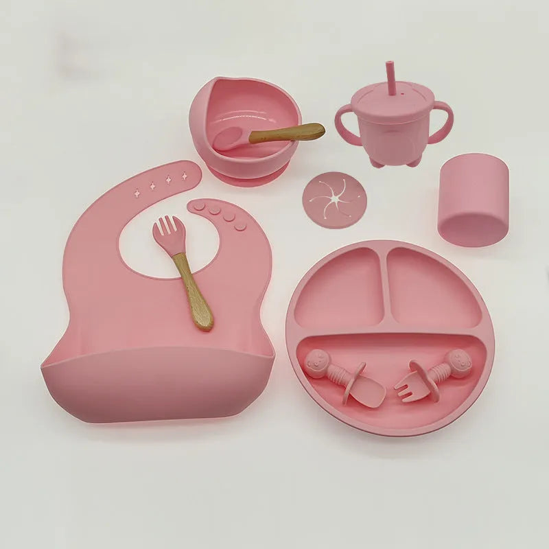 Baby silicone tableware 10 piece set in simple style for feeding over 6 months