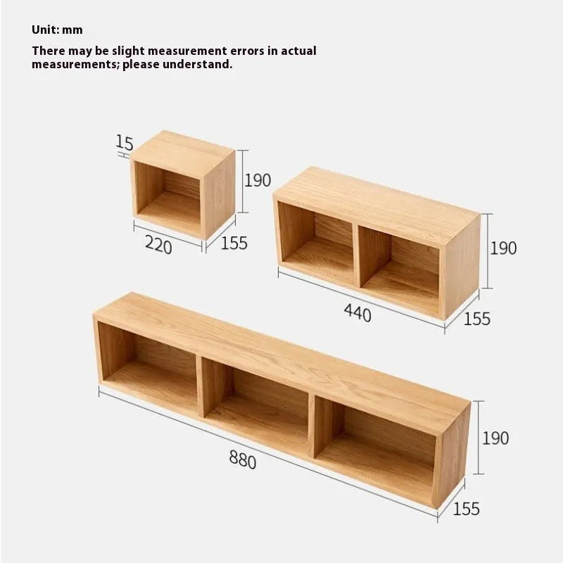 Solid White Oak wall-mounted lattice bookshelf with multi-grid storage, wood colour finish