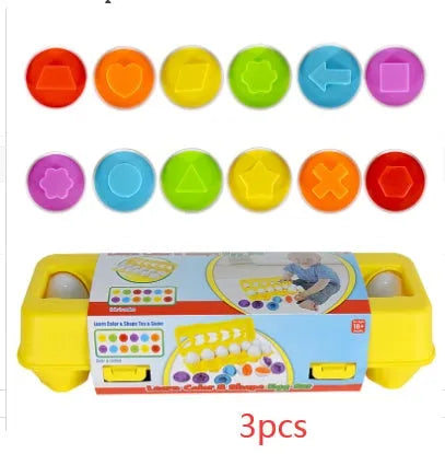 Children's educational twist egg toy set with 12 colourful dinosaur-themed plastic eggs in a drawstring bag