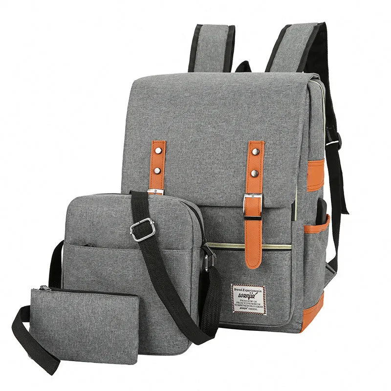 Three-piece Oxford cloth business backpack in black with curved shoulder straps