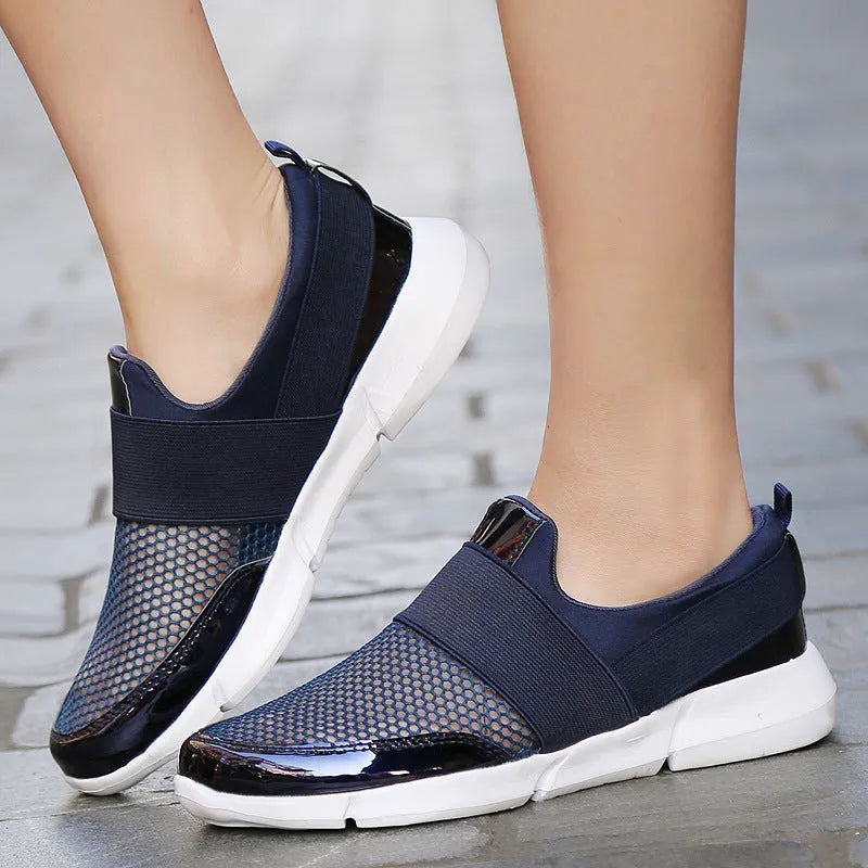 Women's low-tube casual sneakers in blue with breathable mesh and PU midsole