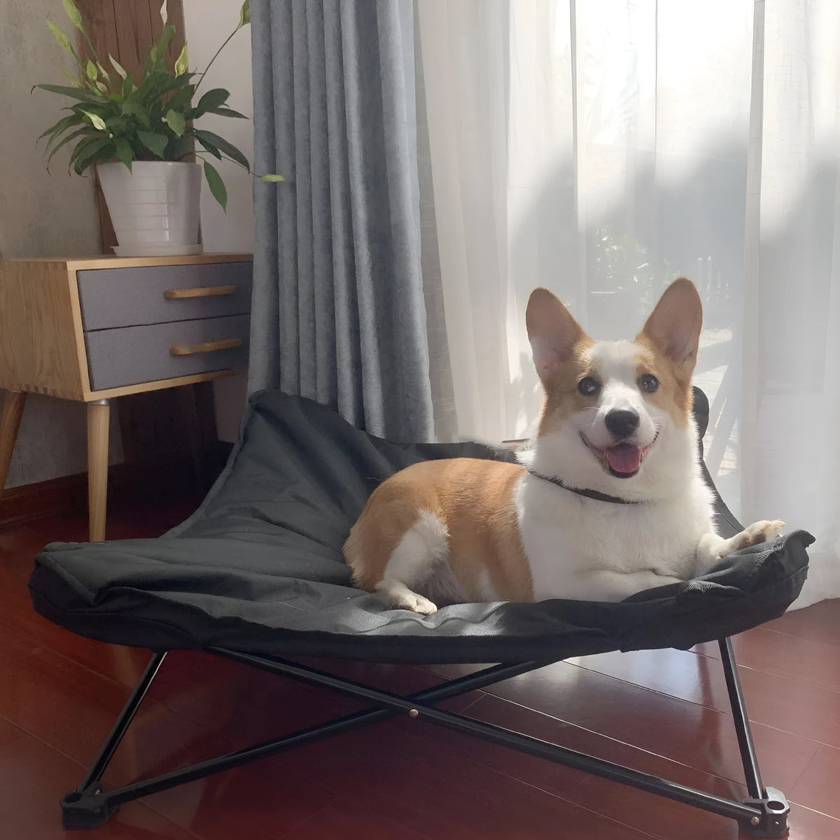 Oxford cloth pet nest with iron pipe frame in brown, black or cool grey, medium or large size