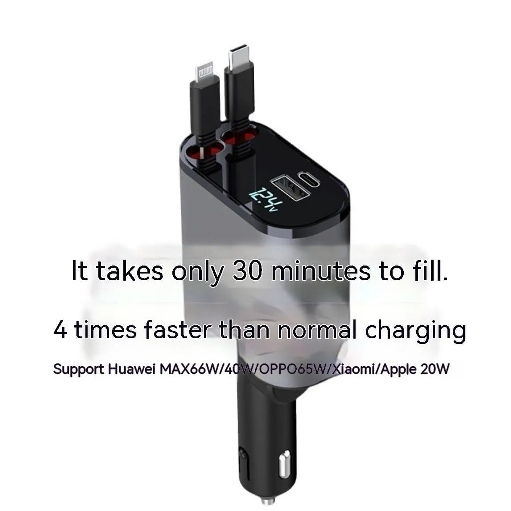 Automatic retractable car charger with universal plug for 120W fast charging