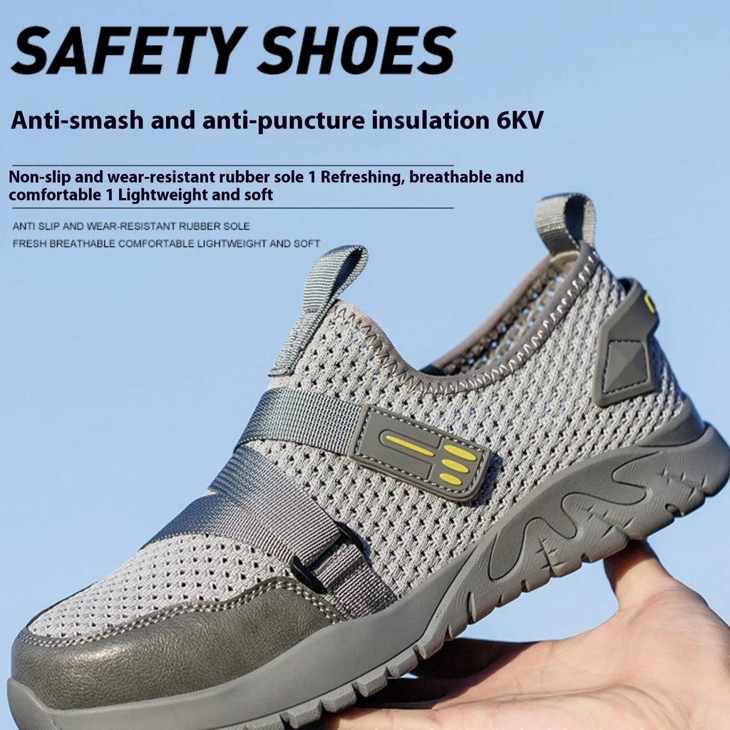 Grey anti-smash anti-puncture insulated safety work shoes with rubber sole
