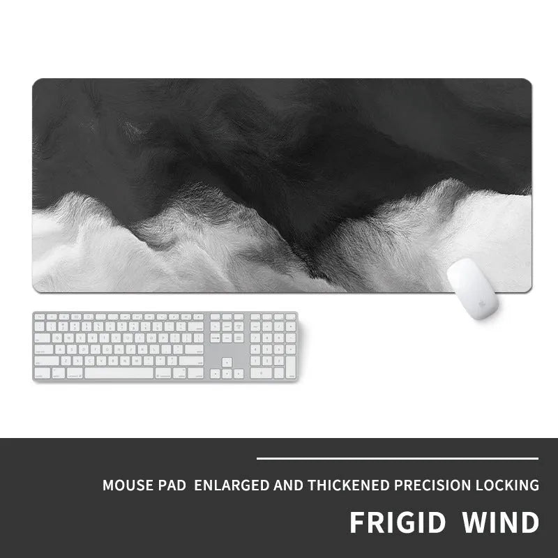 Oversized natural rubber mouse pad with thermal transfer printed cold-themed design for computer gaming desk