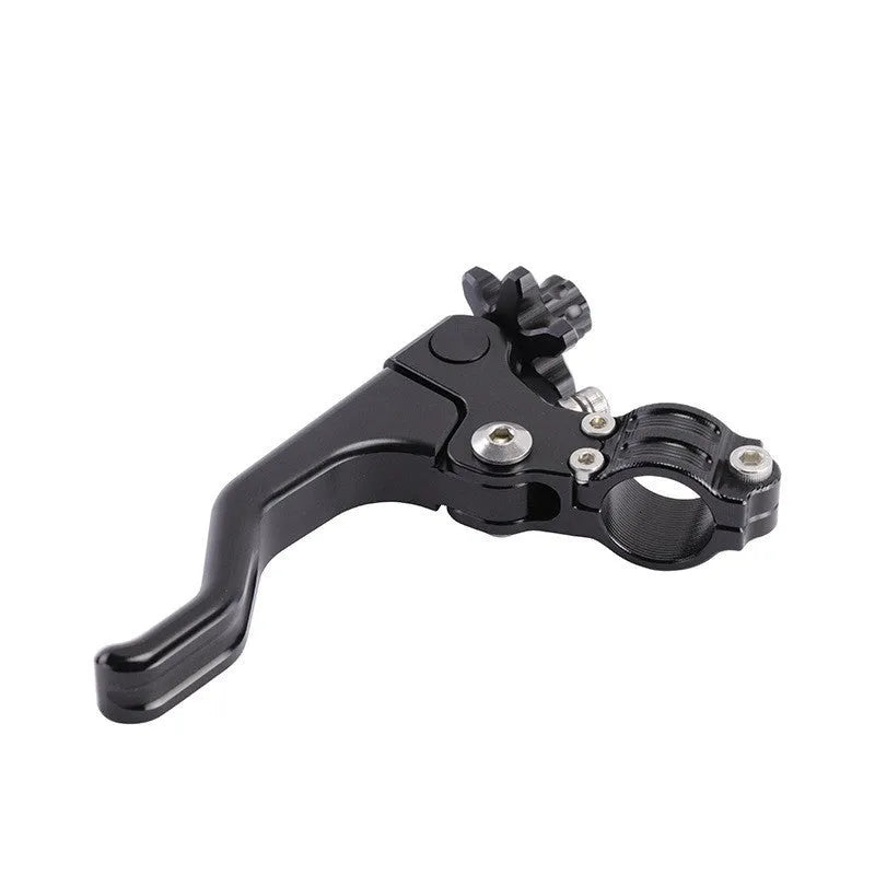 Set of two finger motorcycle clutch levers in aluminium alloy shown in multiple colour options including red, blue, and black.