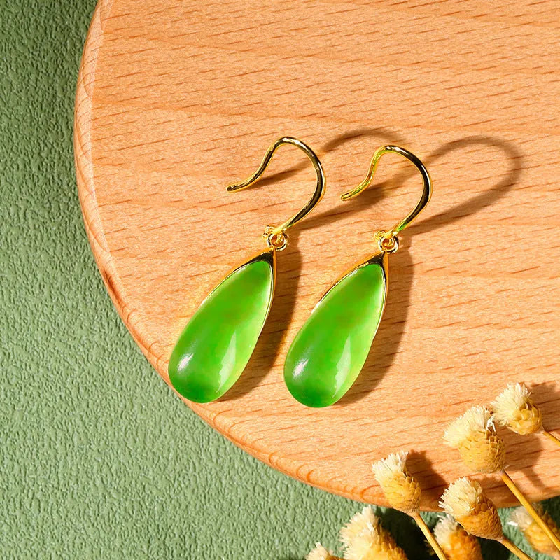 Retro geometric Chinese style earrings with water droplet elements in CP798-jade colour