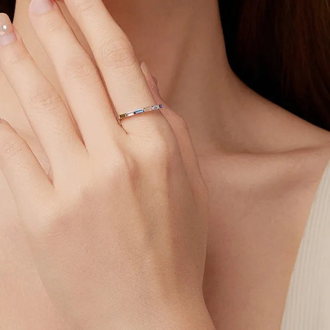 S925 sterling silver women's ring with single colour zircon stone, geometric shape, silver colour