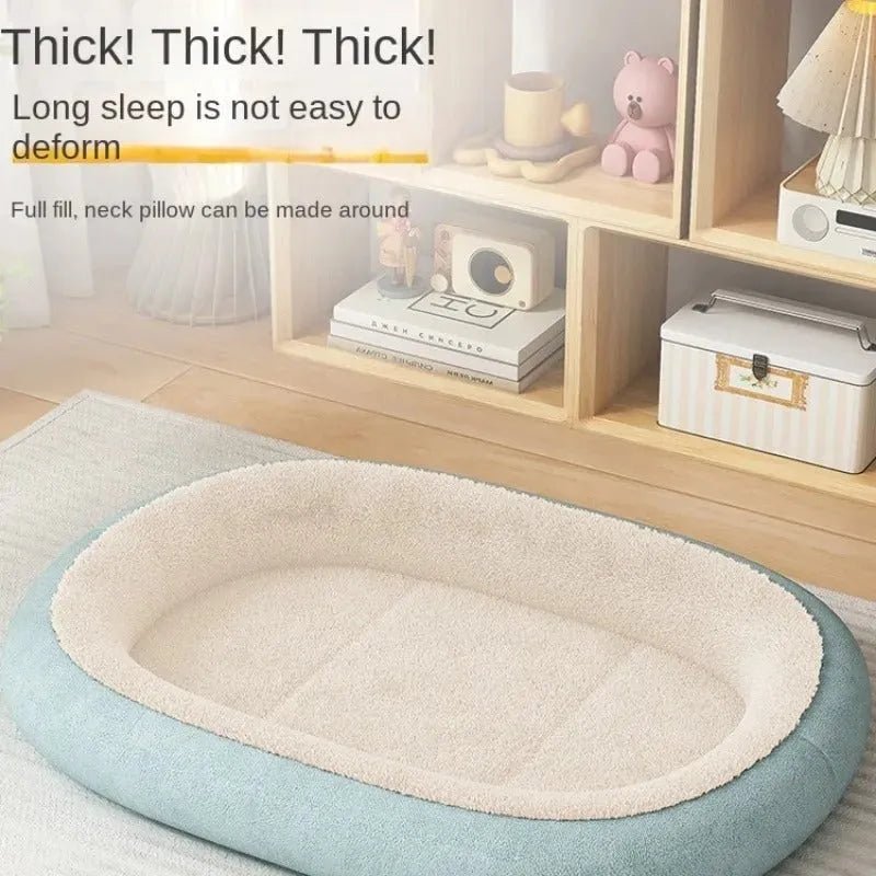 Thickened winter dog kennel house for small medium pets in grey colour, showing removable cushion and waterproof fabric.