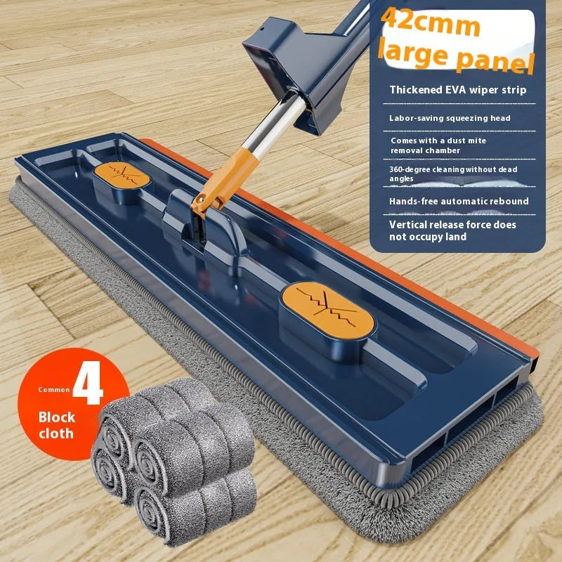 Large flat mop with 360 degree rotating head and stainless steel handle for home floor cleaning